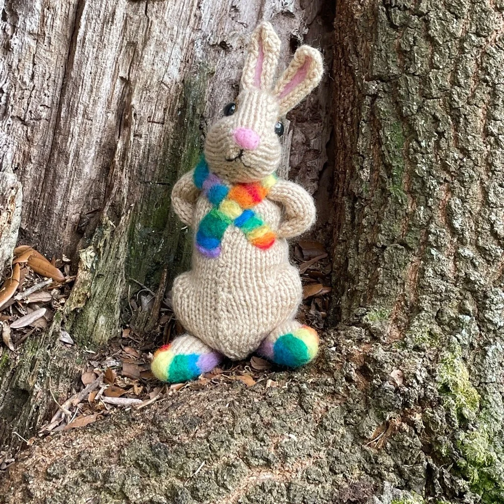 Hand crafted knit and needle felted rainbow pride love is love bunny artisan - Picture 6 of 16